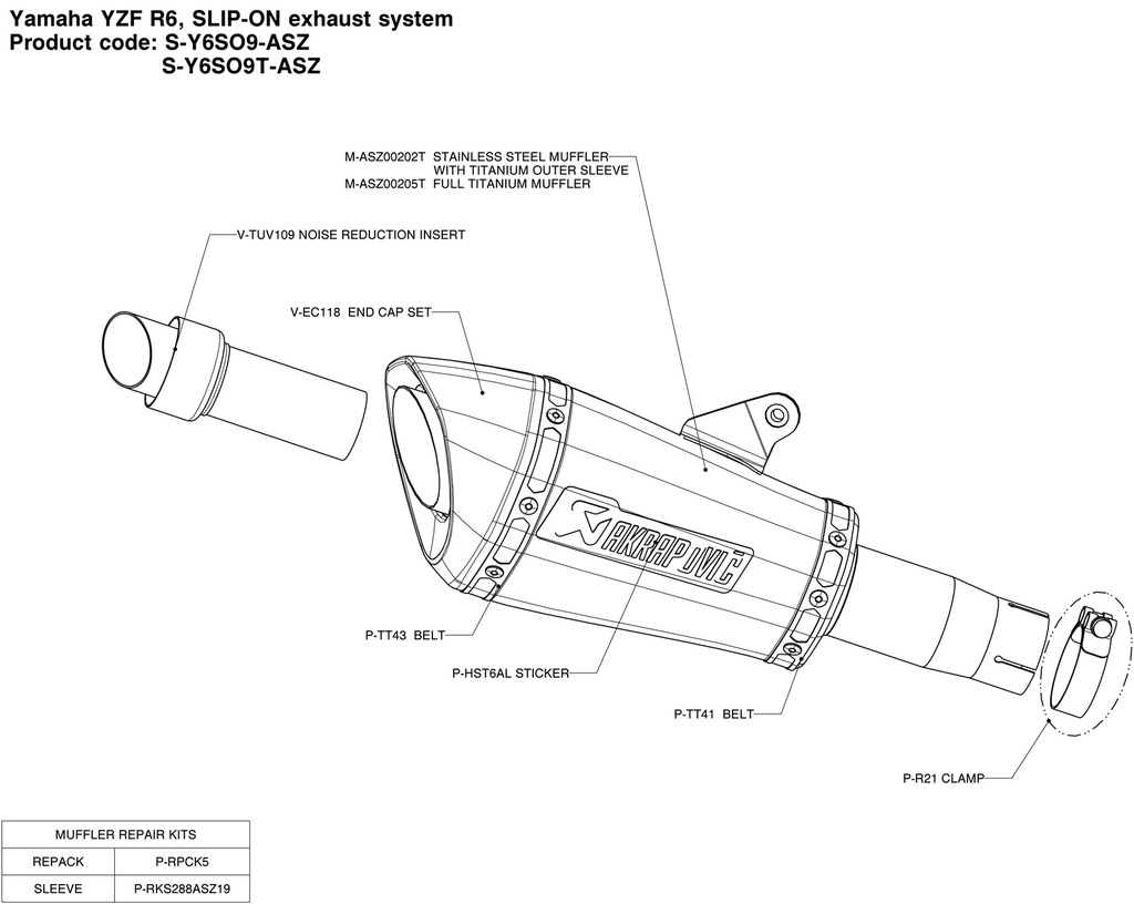 [S-Y6SO9-ASZ] Exosto slip-on akrapovic Yamaha R6 06-24 Titanio-4