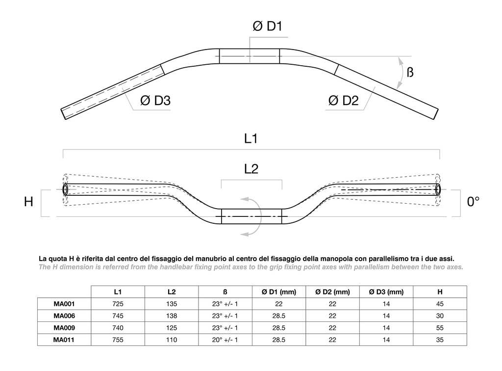 Manubrio Rizoma 22mm L1-720 / L2-135 / H45 1