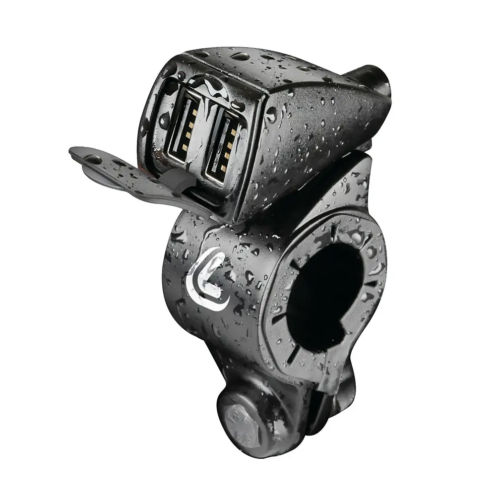 Cargador Optiline USB Doble Resistente al agua, Para manillar - Carga Ultra rapida  -Usb-Fix Trek, 5400 mA - 12/24V