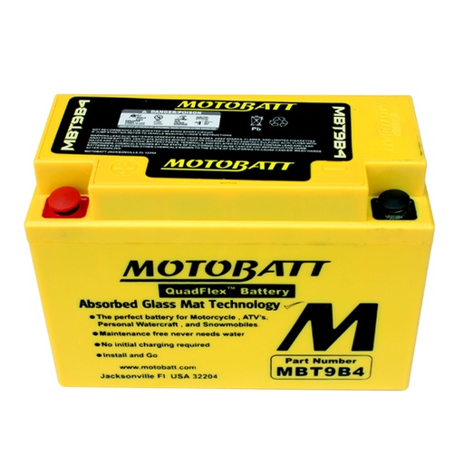 [MBT9B4] Bateria Motobatt YZF-R6- R6s (01-07) / XT660X- R- Z - 660cc / YFM70r Raptor (06-12) - 700cc / Yp400 Majesty (04-12) - 400cc (YT9B-BS - Ytx9-Bs)