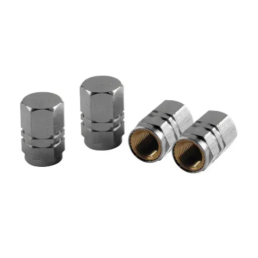 [02503] Tapa válvulas Aluminio Sport-Cap Hexagonal 4 Unid Plata