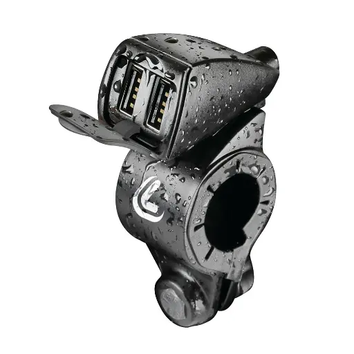 [38828] Cargador Optiline USB Doble Resistente al agua, Para manillar - Carga Ultra rapida  -Usb-Fix Trek, 5400 mA - 12/24V
